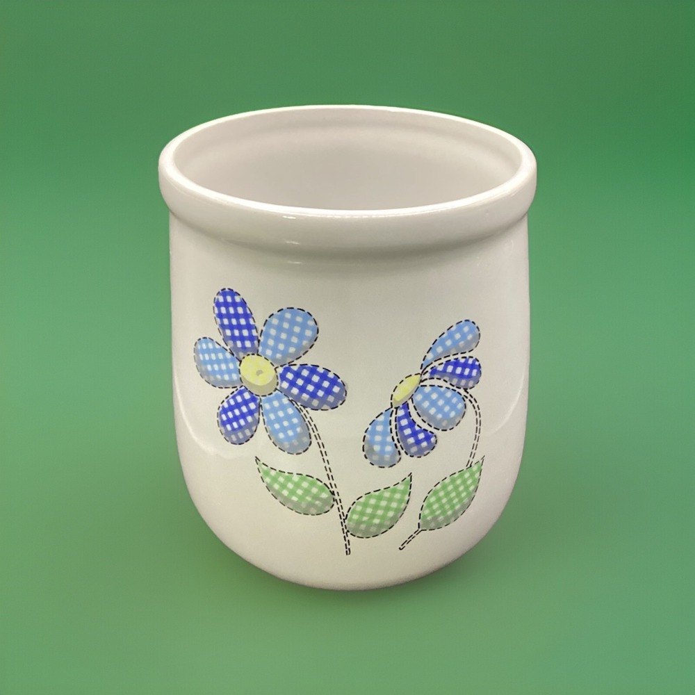 Vintage McCoy Ceramic Planter Blue Daisies 6" Tall 5" Diameter